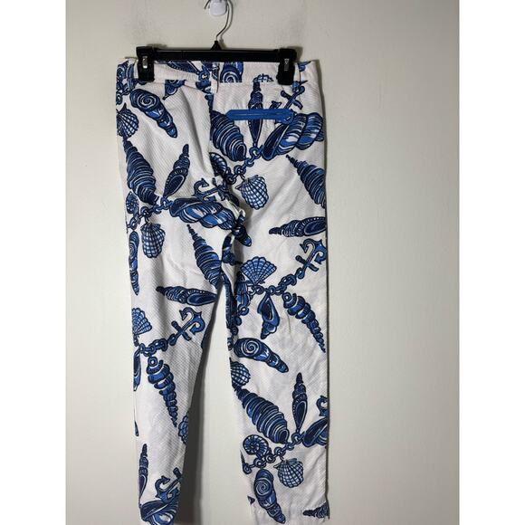 Lilly Pulitzer Blue White Shell Print Cotton Ankle Pants Sz 2 - Picture 2 of 2